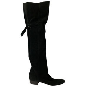 Joie Suede Flared Over the Knee High Tall Black Suede Buckle Pull On Boots 38